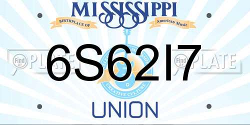 6S62I7 Mississippi License Plate