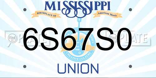 6S67S0 Mississippi License Plate