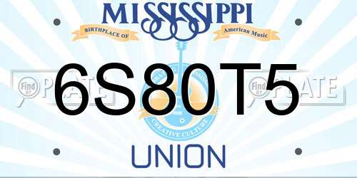 6S80T5 Mississippi License Plate