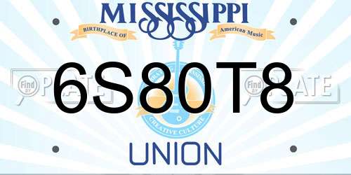 6S80T8 Mississippi License Plate