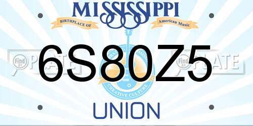 6S80Z5 Mississippi License Plate