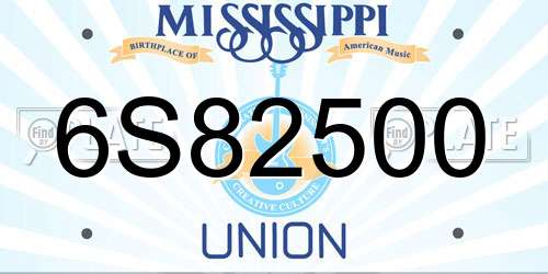 6S82500 Mississippi License Plate