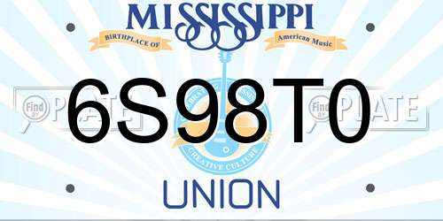 6S98T0 Mississippi License Plate