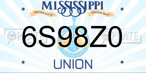 6S98Z0 Mississippi License Plate