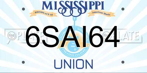 6SAI64 Mississippi License Plate