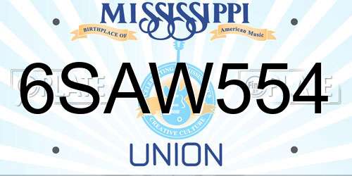 6SAW554 Mississippi License Plate