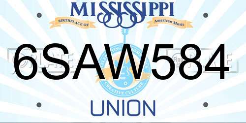 6SAW584 Mississippi License Plate