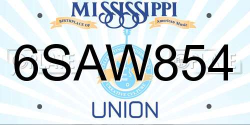 6SAW854 Mississippi License Plate