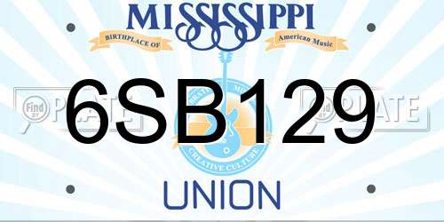 6SB129 Mississippi License Plate