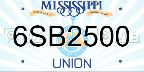 6SB2500 Mississippi License Plate