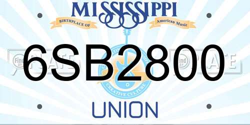 6SB2800 Mississippi License Plate