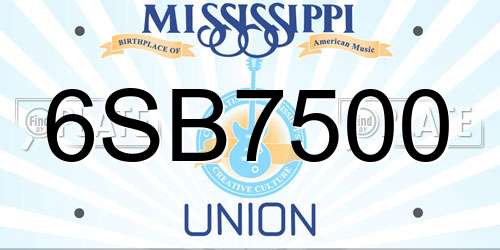 6SB7500 Mississippi License Plate