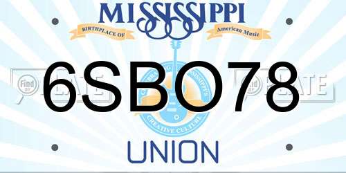 6SBO78 Mississippi License Plate