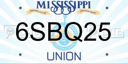 6SBQ25 Mississippi License Plate