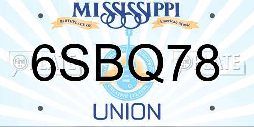 6SBQ78 Mississippi License Plate