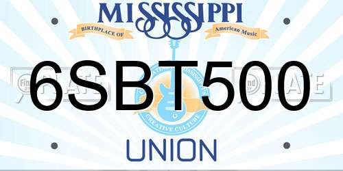 6SBT500 Mississippi License Plate