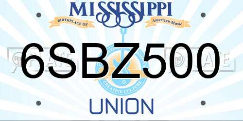 6SBZ500 Mississippi License Plate