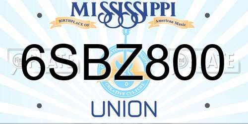 6SBZ800 Mississippi License Plate