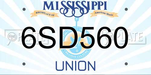 6SD560 Mississippi License Plate