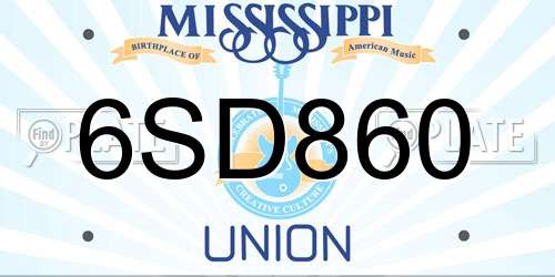 6SD860 Mississippi License Plate