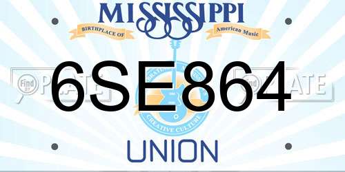 6SE864 Mississippi License Plate