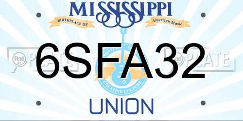 6SFA32 Mississippi License Plate