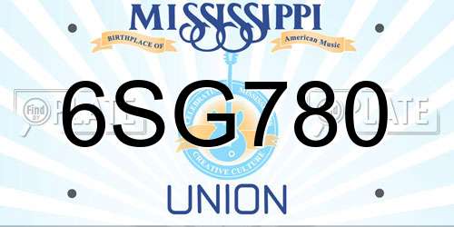 6SG780 Mississippi License Plate