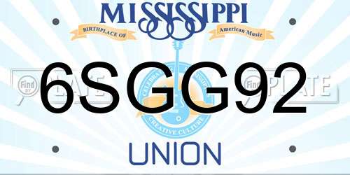 6SGG92 Mississippi License Plate