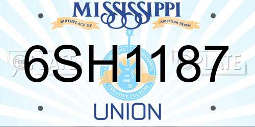 6SH1187 Mississippi License Plate
