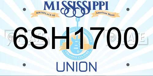 6SH1700 Mississippi License Plate