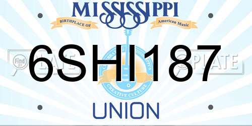 6SHI187 Mississippi License Plate