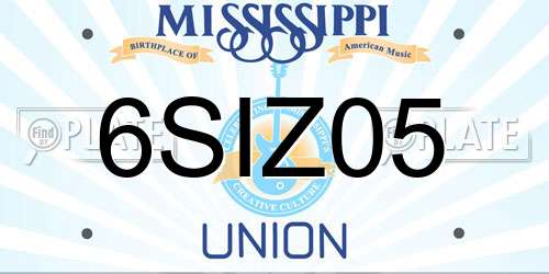 6SIZ05 Mississippi License Plate