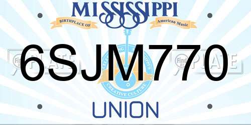 6SJM770 Mississippi License Plate