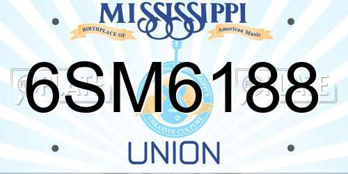 6SM6188 Mississippi License Plate