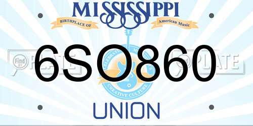 6SO860 Mississippi License Plate