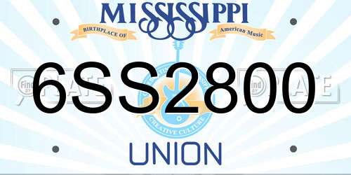 6SS2800 Mississippi License Plate