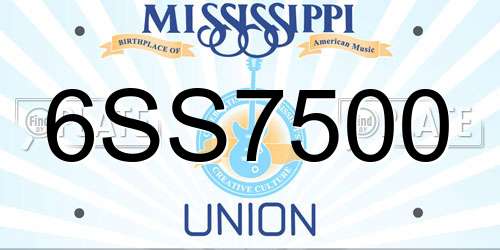 6SS7500 Mississippi License Plate