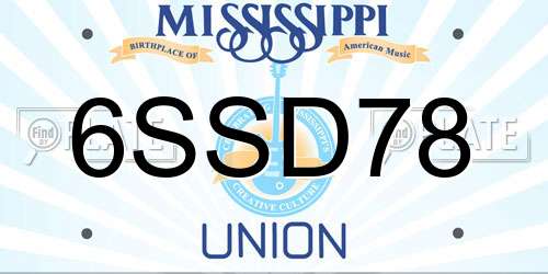 6SSD78 Mississippi License Plate