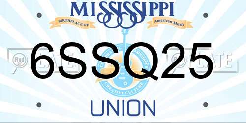 6SSQ25 Mississippi License Plate