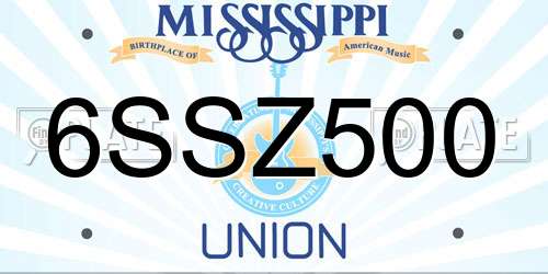 6SSZ500 Mississippi License Plate