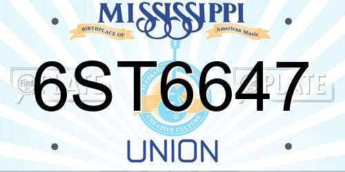 6ST6647 Mississippi License Plate