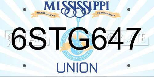 6STG647 Mississippi License Plate
