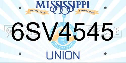 6SV4545 Mississippi License Plate
