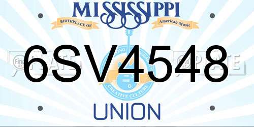 6SV4548 Mississippi License Plate