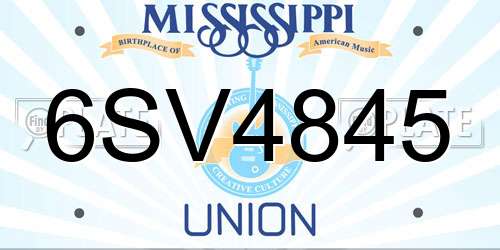 6SV4845 Mississippi License Plate