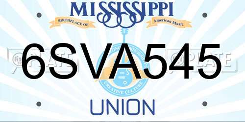 6SVA545 Mississippi License Plate