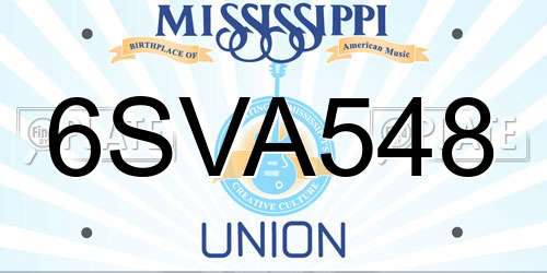 6SVA548 Mississippi License Plate