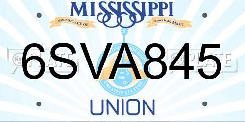 6SVA845 Mississippi License Plate