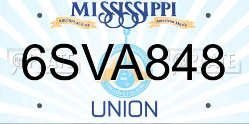 6SVA848 Mississippi License Plate