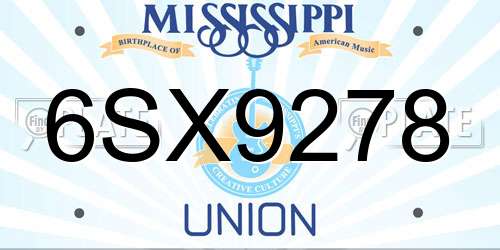6SX9278 Mississippi License Plate